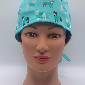 Unisex or Men’s Scrub Hat-French Bulldogs Wearing Scrubs on Blue Organic Cotton Fabric-USA Made-Surgical Cap-Nurse-Doctor-Veterinarian-Tech