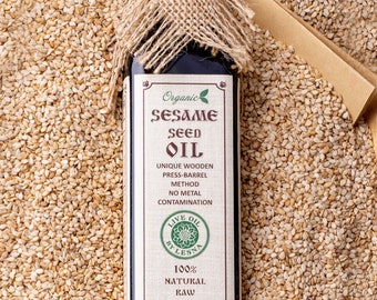 Certified Organic Raw Sesame Seed Oil | Fresh Cold-Pressed for Cooking and Skincare | Pressed on Wooden Press Barrels
