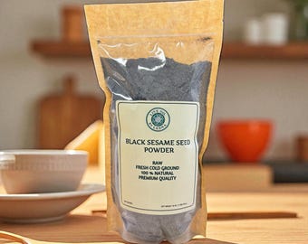 Raw Cold-Ground Black Sesame Seed Powder. Gluten-Free