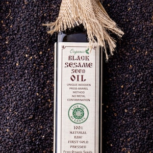 Certified Organic Raw Black Sesame Seed Oil | Fresh Cold-Pressed  | Pure Oil for Cooking and Skincare | Pressed in Wooden Barrels
