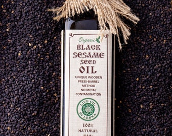 Certified Organic Raw Black Sesame Seed Oil | Fresh Cold-Pressed  | Pure Oil for Cooking and Skincare | Pressed in Wooden Barrels