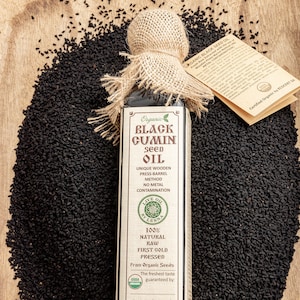 Certified Organic Raw Black seed (Cumin) Oil, Fresh Cold-Pressed, Wooden Barrel Extracted, Natural Cooking Oil, Food and Cosmetic Grade