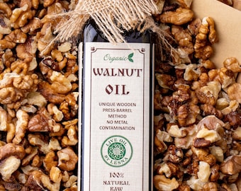 Organic Walnut Oil: Raw Cold Pressed, Wooden Barrel (250 ml)