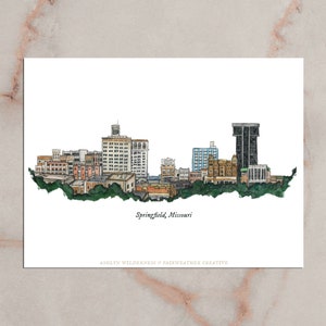 SPRINGFIELD MISSOURI real print | City Skyline, Art Print, 417, Ozarks, Illustration, Watercolor Handmade art