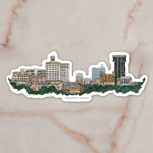 Springfield, Missouri sticker, City Skyline, Art, vinyl, 417, Ozarks, Illustration, Watercolor Handmade