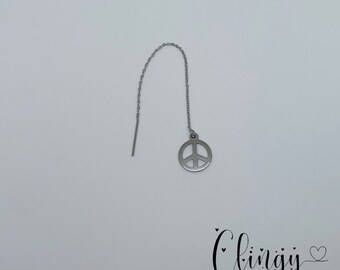 Little dainty peace symbol threader earrings - Stainless Steel - Chain earrings - PAIR