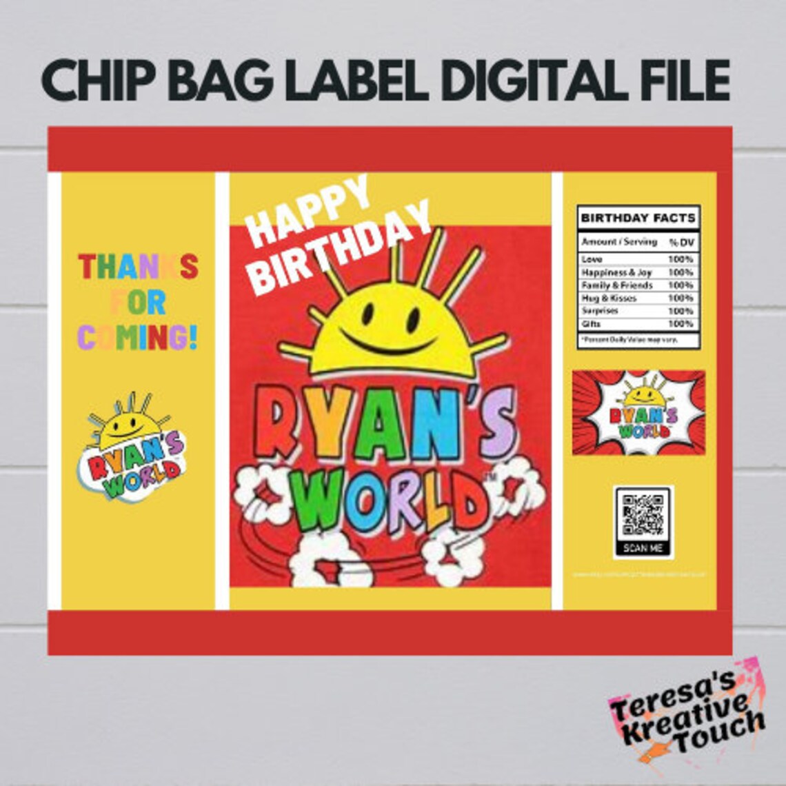 Printable Chip Bags Treat Bags Birthday Party Favors Etsy