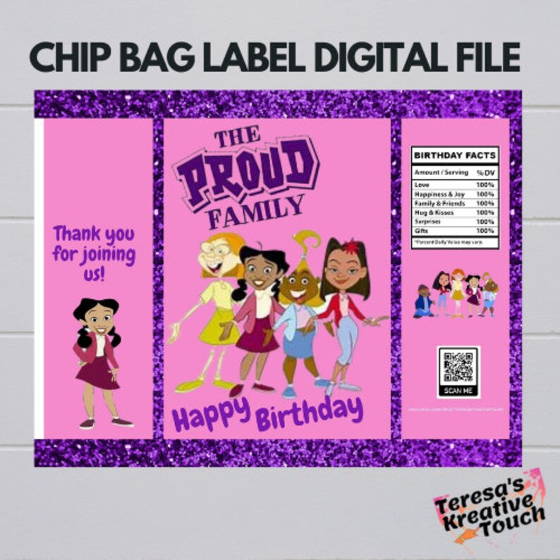 Birthday Party Favors The Proud Family Party Favors Treat Bags Printable Chip Bags