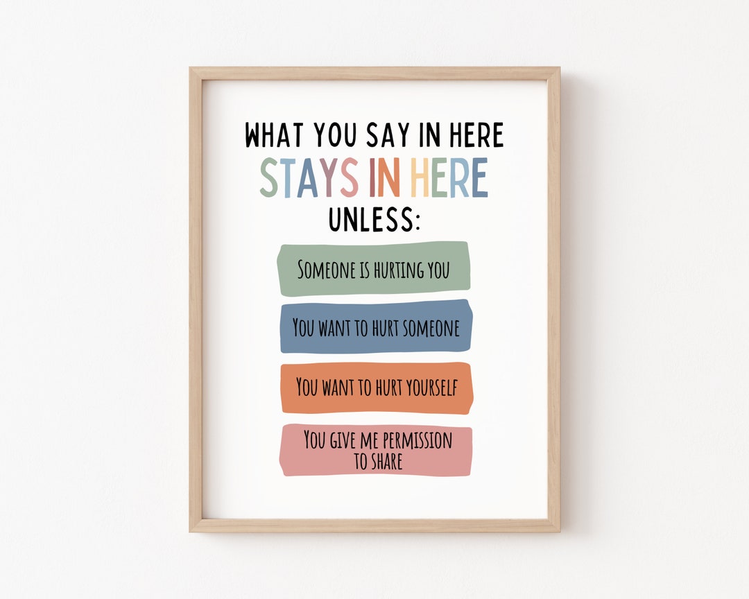 Stampa Su Tela What You Say In Here Stays In Here - Quadro Artistico 30x38 Cm Con Scritta, Colorato, Pronto Appendere, Per Aula E Ufficio