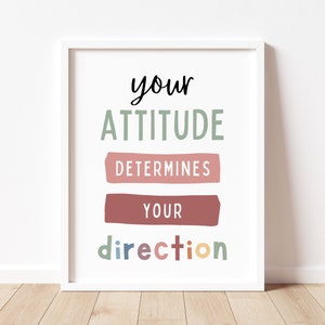 Your Attitude Determines Your Direction Therapy Office Decor Boho Classroom Posters Growth Mindset Mental Health Poster School Counselor