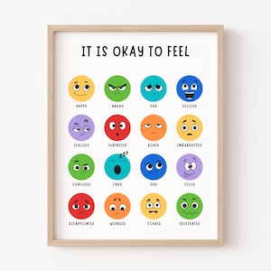 It&#39;s Okay to Feel, Bright Classroom Decor, Feelings Chart Poster, My Feelings Printable, Classroom Posters, Emotions Print, Homeschool Decor