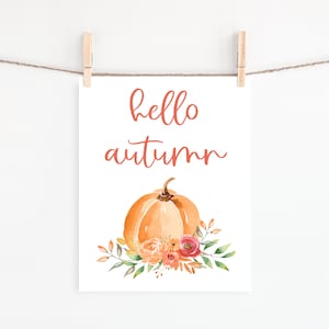 Hello Autumn Printable, Fall Wall Decor, Autumn Quotes Print, Autumn Wall Art, Pumpkin Printable, Autumn Printable, Fall Decorations, Pink image 4