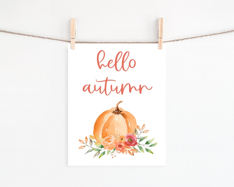 Hello Autumn Printable, Fall Wall Decor, Autumn Quotes Print, Autumn Wall Art, Pumpkin Printable, Autumn Printable, Fall Decorations, Pink image 4