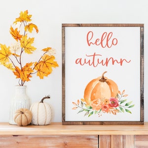 Hello Autumn Printable, Fall Wall Decor, Autumn Quotes Print, Autumn Wall Art, Pumpkin Printable, Autumn Printable, Fall Decorations, Pink image 3