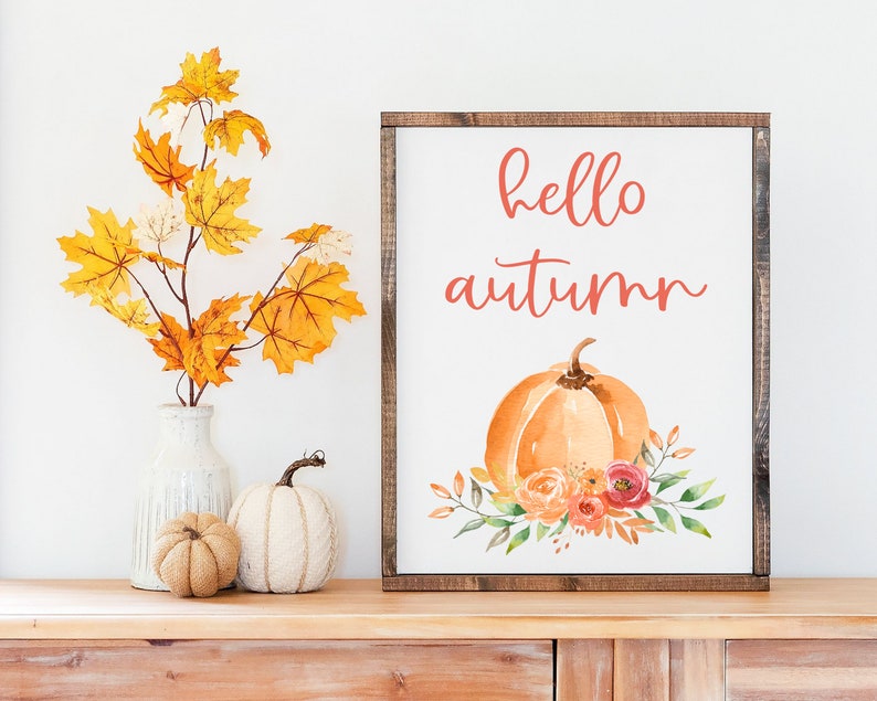 Hello Autumn Printable, Fall Wall Decor, Autumn Quotes Print, Autumn Wall Art, Pumpkin Printable, Autumn Printable, Fall Decorations, Pink image 3
