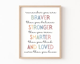 You Are Braver Than You Believe Stronger Than You Seem, Boho Classroom Decor, Playroom Wall Decor, Winnie The Pooh Quote, Classroom Posters