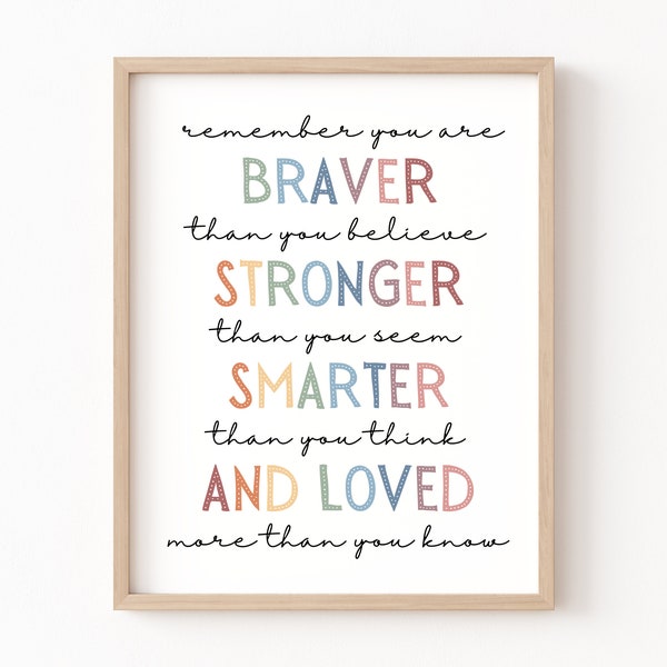 You Are Braver Than You Believe Stronger Than You Seem, Boho Classroom Decor, Playroom Wall Decor, Winnie The Pooh Quote, Classroom Posters