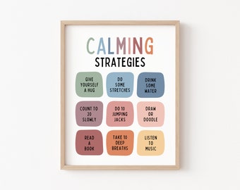 Calming Corner Strategies Poster Chart Therapy Office Decor Print ADHD Emotional Self Regulation Autism Anxiety Tools Kit OT Mental Health