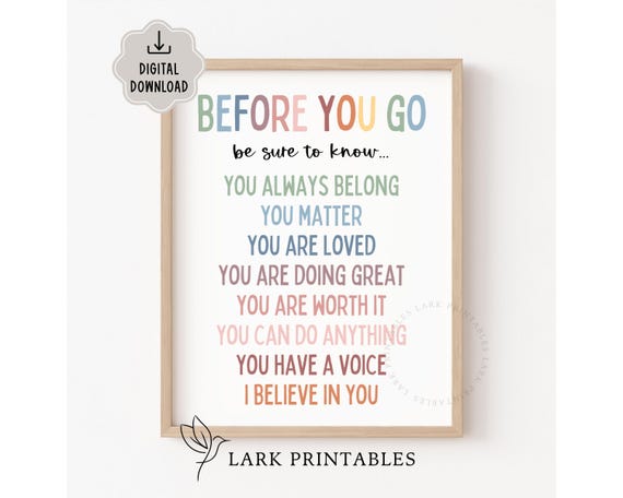 Classroom Posters Before You Go Be Sure To Know Affirmation Wall Art For Kids, Inspirational Boho Classroom Decor Positive Daily Affirmation