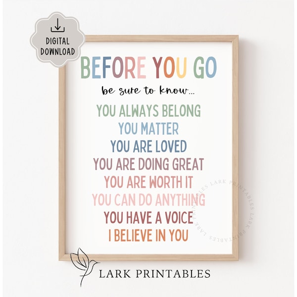 Classroom Posters Before You Go Be Sure To Know Affirmation Wall Art For Kids, Inspirational Boho Classroom Decor Positive Daily Affirmation