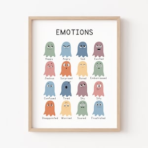 Cute Ghost Print, Halloween Classroom Decor, Pink Halloween Decor, Ghost Emotions