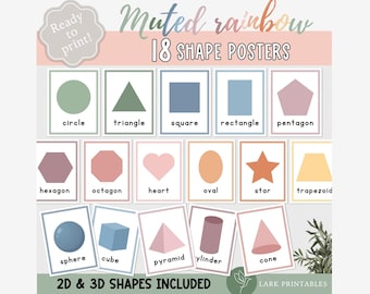 18 Shape Posters Bundle Digital Download, Pastel Rainbow Classroom Decor, Kindergarten Geometry Prints, Homeschool Preschool Math