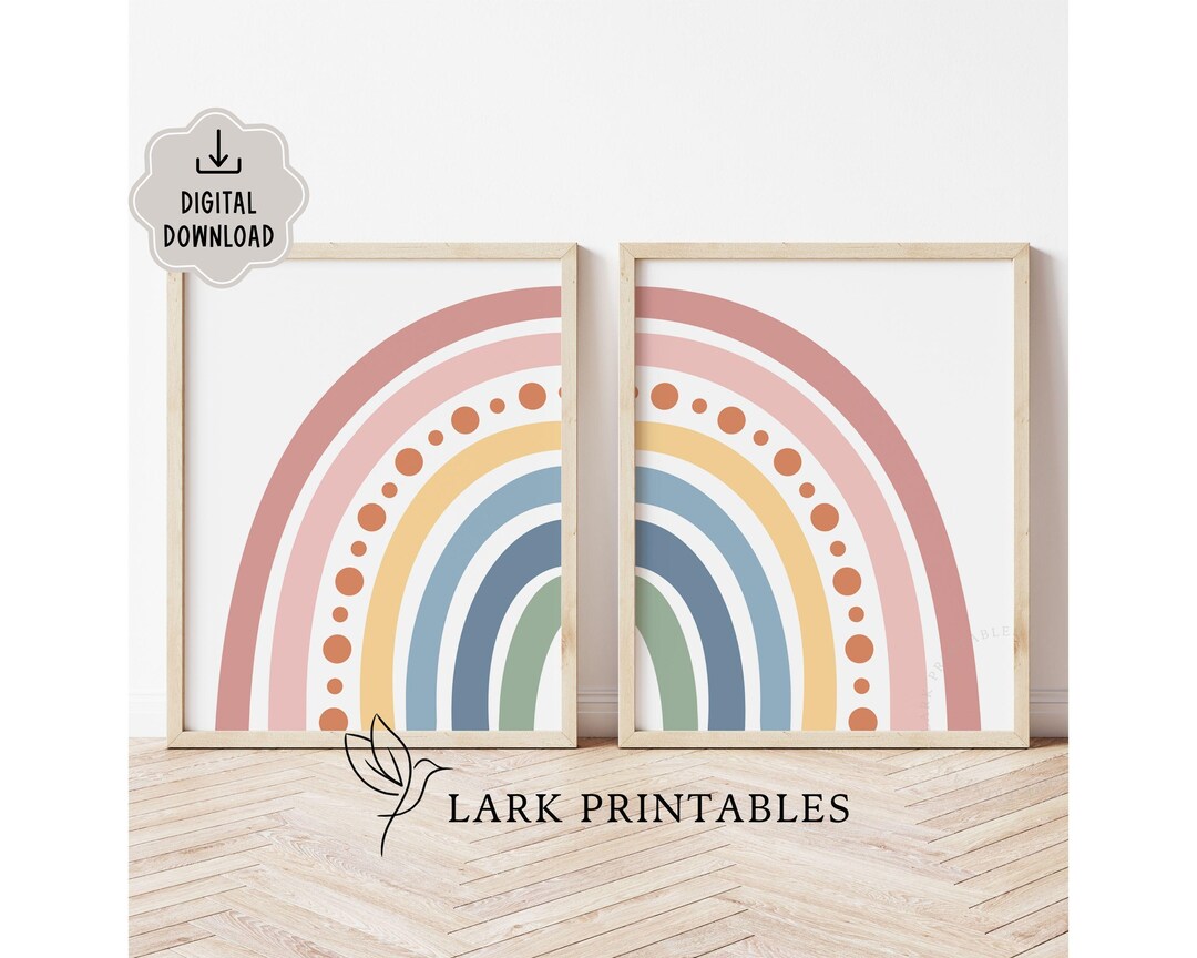 Playroom Wall Art Rainbow Set of 2 Printable Posters, Nursery Prints ...