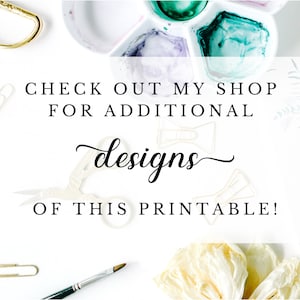 May include: White background with gold scissors, paper clips, a paintbrush, and a watercolor palette. Text reads "CHECK OUT MY SHOP FOR ADDITIONAL designs OF THIS PRINTABLE!"