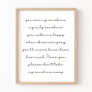 You Are My Sunshine Lyrics Wall Art, Playroom Printable, Sun Nursery, You Are My Sunshine, Boho Nursery Decor, Kids Room Prints, Above Crib