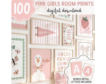 Pink Girls Room Prints: Nursery Gallery Wall Art (Digital Download, 100 Piece Set) Toddler Girl Wall Art, Pastel Nursery Prints