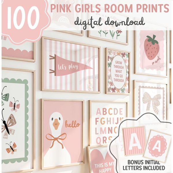 Girls Room Printable Art Set 100: Kids Wall Art Bundle, Pink Nursery Playroom Decor Girls Gallery Wall, Toddler Room Prints, Goose Printable