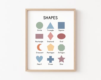 Shapes Poster, Boho Classroom Decor, Educational Wall Art, Geometric Shapes Print, Kindergarten Poster, Classroom Poster, Shapes Printable