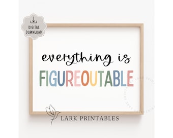 Everything Is Figureoutable Quote Printable Poster Positive Affirmation Kids Motivational Wall Decor Uplifting Inspirational Classroom Art