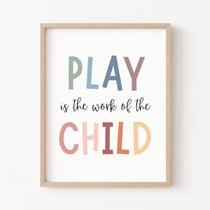 El juego es el trabajo del niño, terapia de juego, cartel Montessori, decoración de la sala de juegos, materiales de decoración Montessori, trabajo social, decoración de la escuela en el hogar