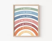 Affirmations for Kids, Playroom Wall Decor, Rainbow Affirmations Print, Boho Classroom Decor, I am Wall Art, Kids Affirmations Poster