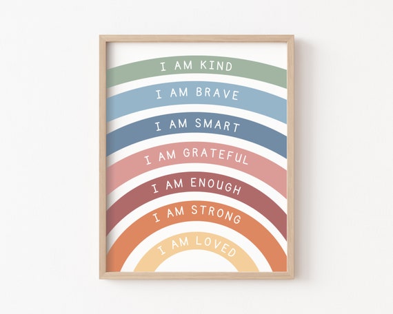 Affirmations for Kids, Playroom Wall Decor, Rainbow Affirmations Print, Boho Classroom Decor, I am Wall Art, Kids Affirmations Poster