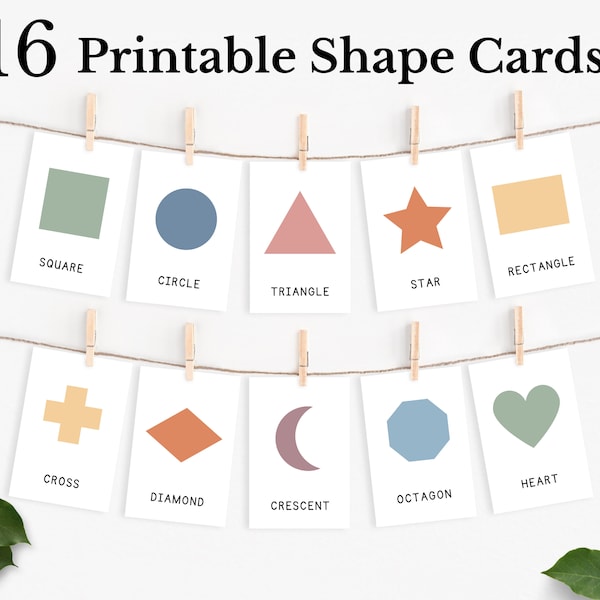16 Shape Flash Cards, Geometric Shapes, Preschool Montessori Materials, Homeschool Printables, Pastel Boho Classroom Decor, DIGITAL DOWNLOAD