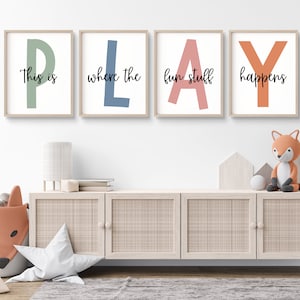 This Is Where The Fun Stuff Happens Set of Playroom Prints Playroom Wall Decor, Nursery Wall Art, Play Sign, Kids Room Decor Let's Play Sign
