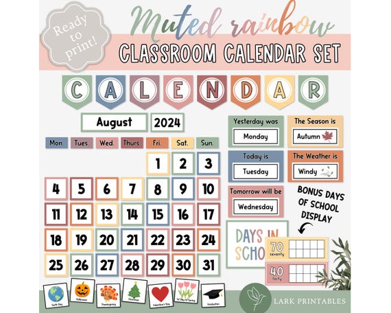 Classroom Calendar Set Printable, Pocket Chart Calendar Cards, Calendar Weather Display, Classroom Decor, Boho Classroom Set Up Posters