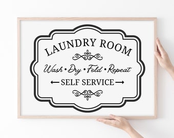 Laundry Printable Laundry Room Sign Wash Dry Fold Repeat | Etsy