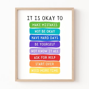 It es Okay to Not be Okay Poster, Motivierende Kinder Kunst, Klassenzimmer Poster Zitate, Pädagogische Wandkunst, Be Yourself, Playroom WandKunst Dekor
