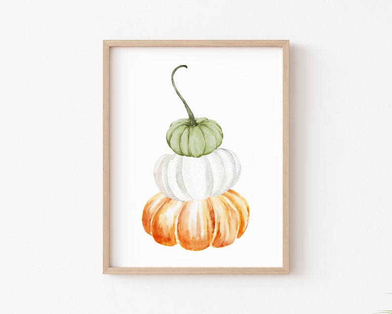 Pumpkin Printable Wall Art, Pumpkin Print, Fall Wall Decor, Pumpkin Watercolor painting, Fall Decor, Fall Wall Art, Fall Printable image 2