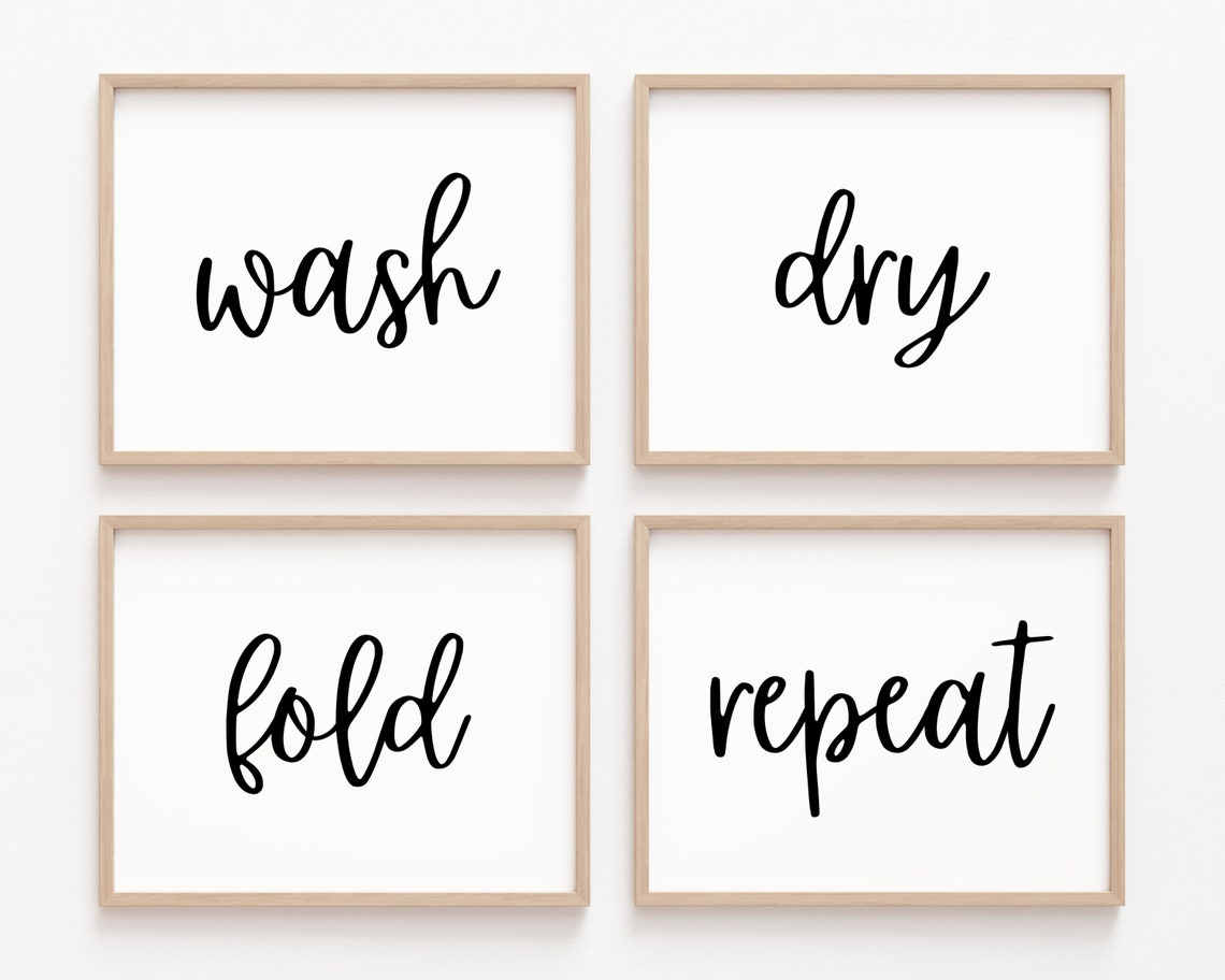 Wash Dry Fold Repeat Sign, Set of 4 Laundry Prints, Laundry Room Sign ...
