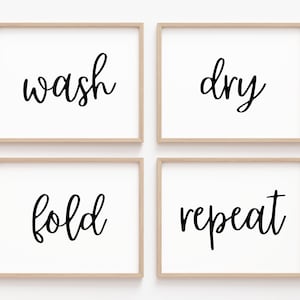 Wash Dry Fold Repeat Sign, Set of 4 Laundry Prints, Laundry Room Sign ...