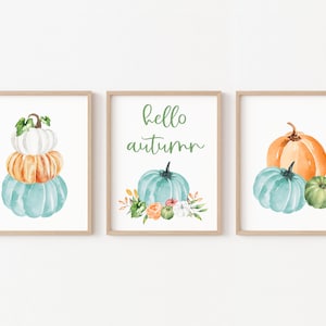Hallo Herbst druckbare, Herbst Printables 3er Set, Herbst Wand Dekor, Herbst Wand Kunst, Kürbis Wand druckbare, Herbst druckbare Herbstdekoration