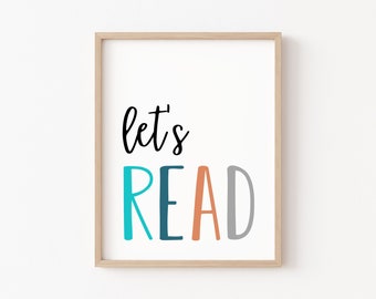 Let's Read Sign, Playroom Printable, Kids Read Wall Art, Playroom Poster, Kids Printables, Reading Corner, Pastel Playroom, Classroom Poster