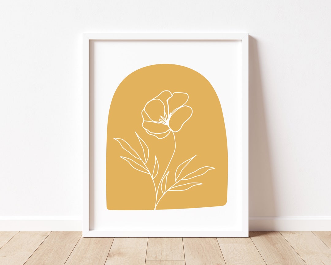 Mustard Wall Art, Botanical Line Art, Mid Century Modern Wall Art, Boho