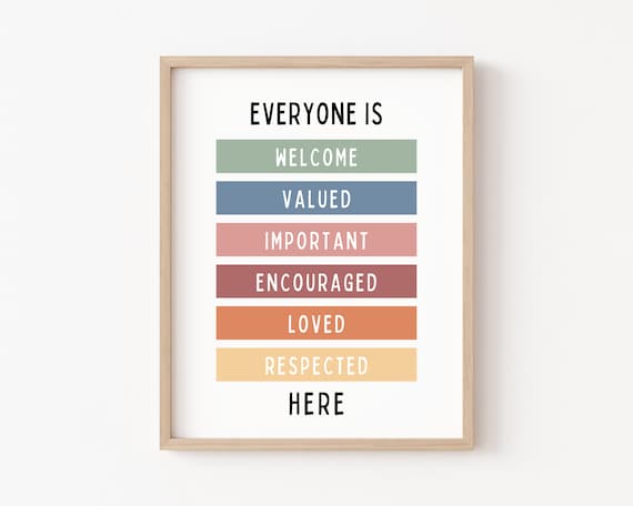 Everyone Is Welcome Here Print Mental Health Poster Boho Classroom Decor Diversity Inclusion Sign I am Loved Valued All Are Welcome Sign