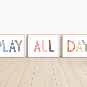 Set of 3 Playroom Prints, Playroom Sign Nursery Wall Art, Let&#39;s Play Sign, Playroom Wall Decor, Kids Room Decor Wall Art, Pastel Playroom