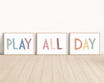 Set of 3 Playroom Prints, Playroom Sign Nursery Wall Art, Let's Play Sign, Playroom Wall Decor, Kids Room Decor Wall Art, Pastel Playroom